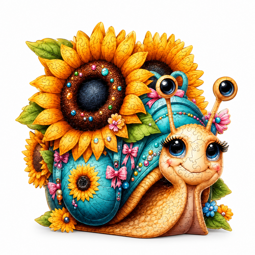 Sunflower Snail Wooden Jigsaw Puzzle Unique Animal Shaped Pieces Nature Art