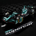 Teal Formula 1 car with 'Qatar SuperCar' branding on a dark background
