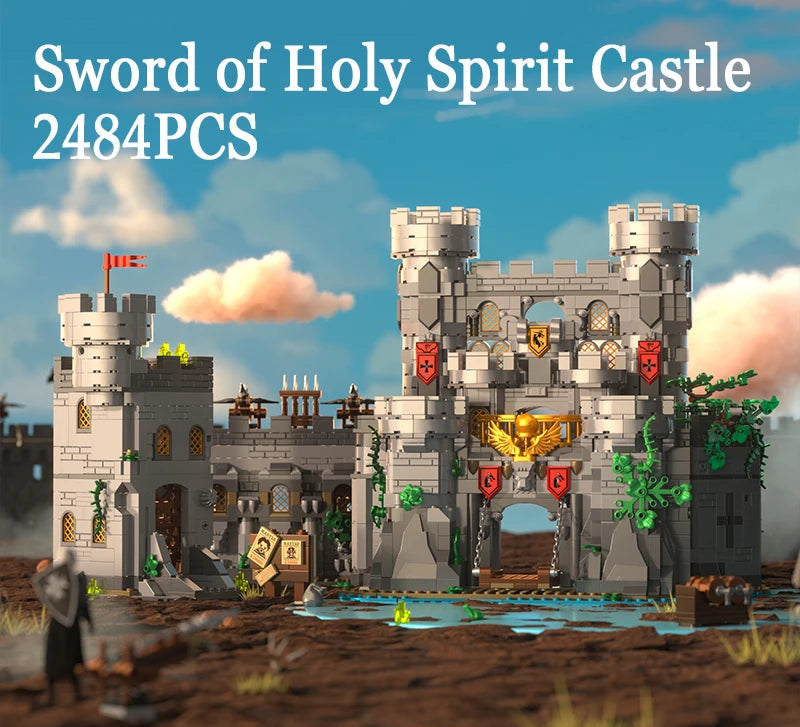 Sword of Holy Spirit Castle 2484pcs modular medieval building blocks full front view display.