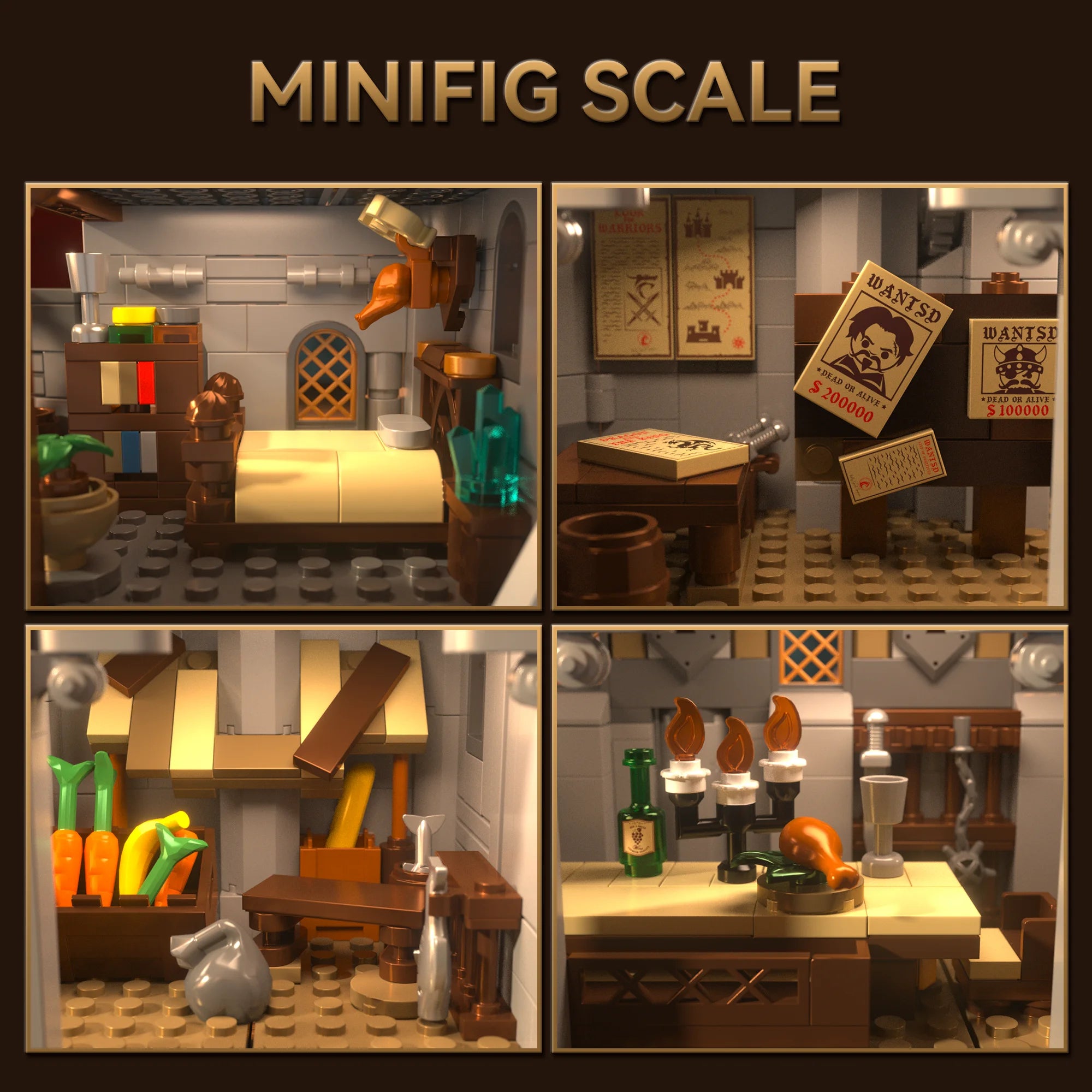 Medieval brick castle with twin towers, drawbridge gate and wall sections from the Sword of Holy Spirit Castle set.