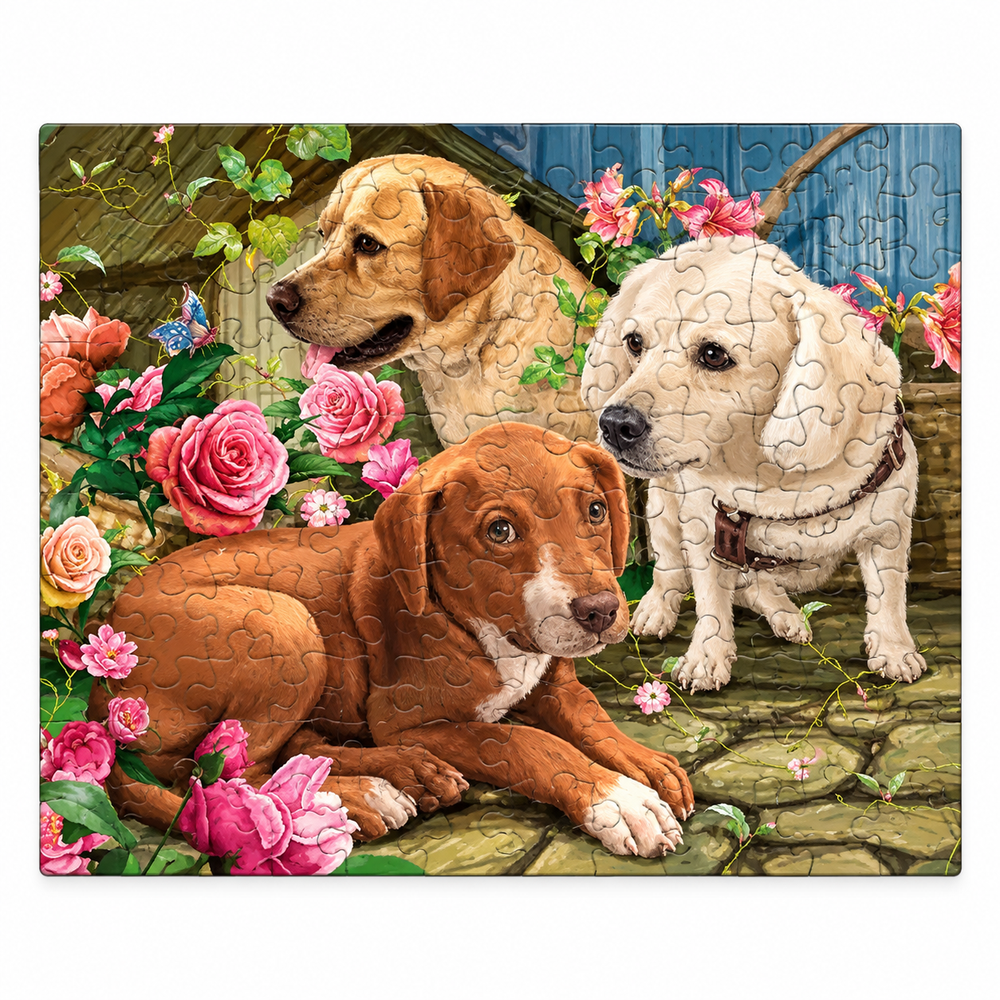 Three Dogs with Flower 100 Piece Jigsaw Puzzle Kids & Adults