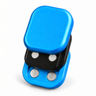 Blue three-layer magnetic slider fidget with two silver dots on the middle layer
