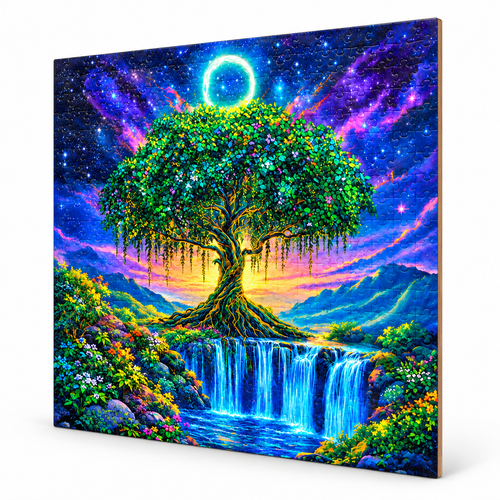 Fantasy Tree of Life Waterfall Wooden Puzzle Animal Pieces - alternate view