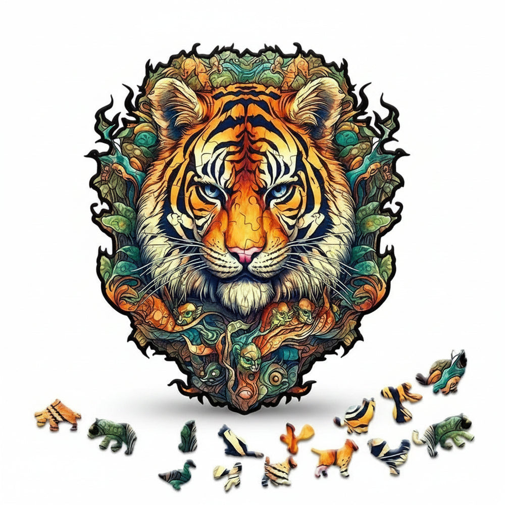 Majestic Tiger Wooden Jigsaw Puzzle Unique Animal Shaped Pieces