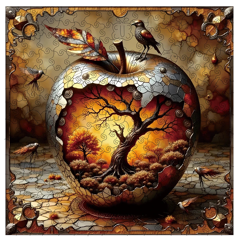 Botanical Core: High-Difficulty Apple World Wooden Jigsaw Puzzle