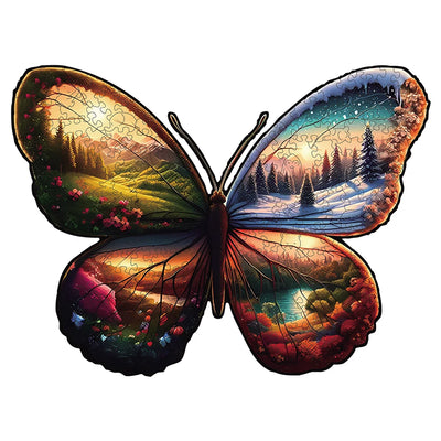 Wings of Time: Butterfly Pattern Four-Season Scenery Wood Jigsaw