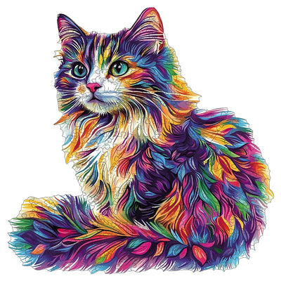 Chromatic Whisker: Colored Cat Irregular Animal Wood Jigsaw
