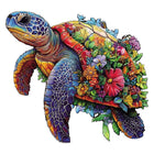 Floral Reef: Flower Sea Turtle Irregular Wood Jigsaw