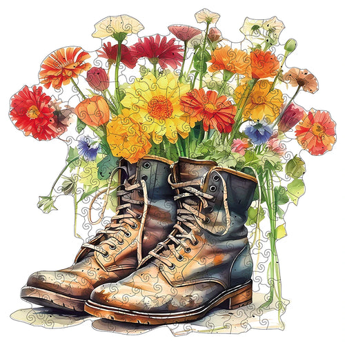 Fashion in Bloom: Flowers and Shoes High-Difficulty Wood Jigsaw
