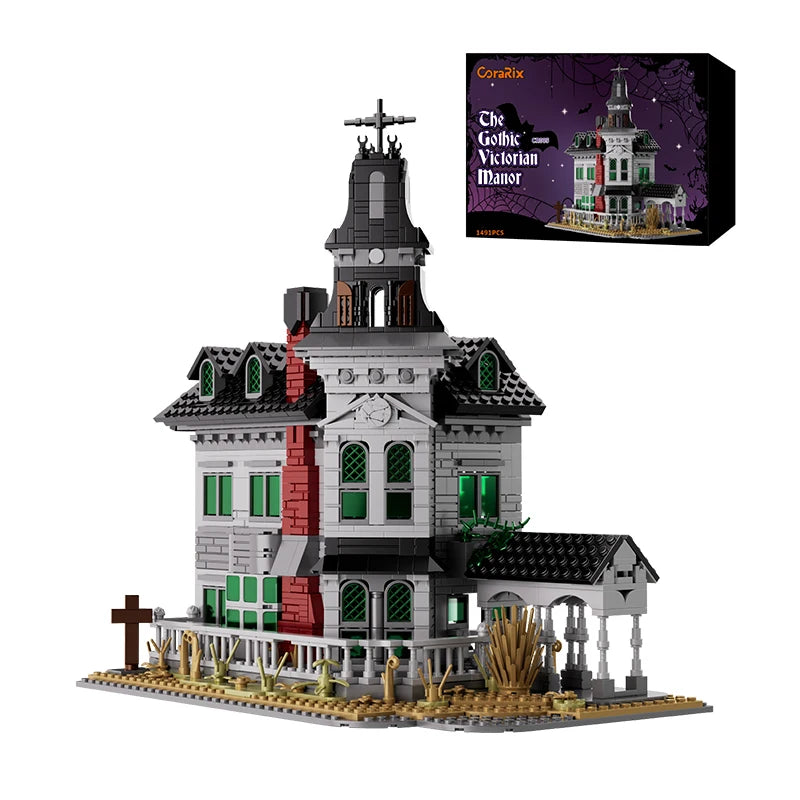 Gothic Victorian Manor Building Blocks Kit - 1491pcs Spooky Horror Castle