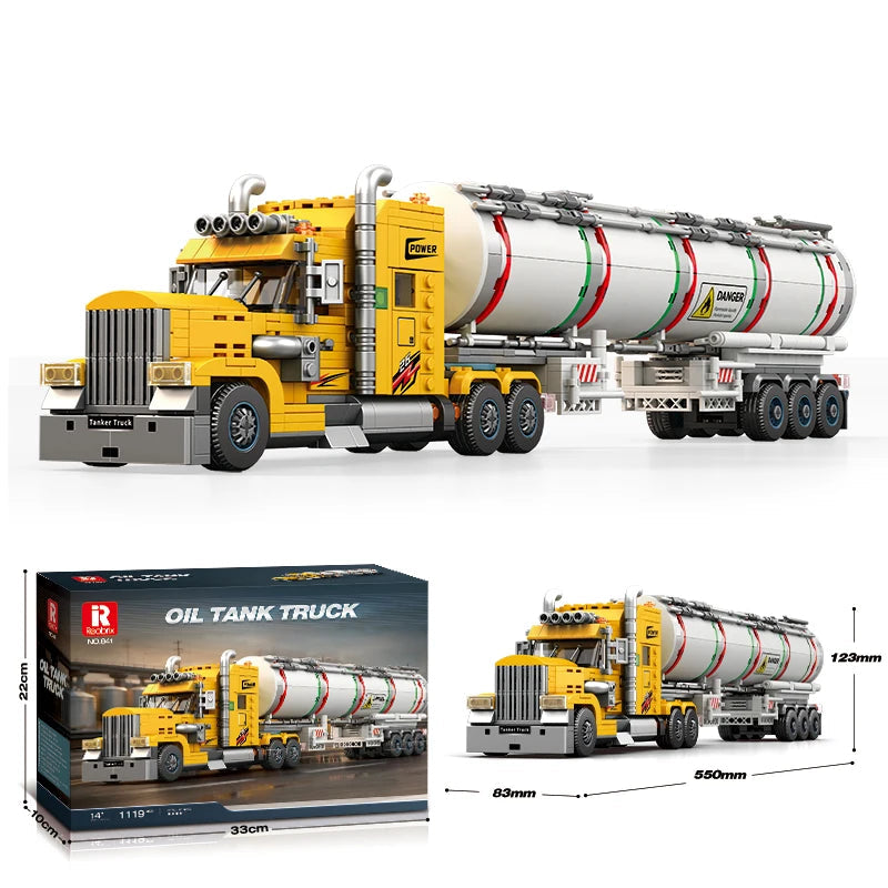 American Conventional Truck Building Blocks Set - 1119pcs Oil Tanker Model
