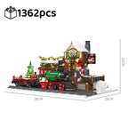 Dimensions diagram of the 1362PCS Christmas Train Building Blocks Set showing 38cm length, 26cm platform depth, and 20cm height – Toylvia
