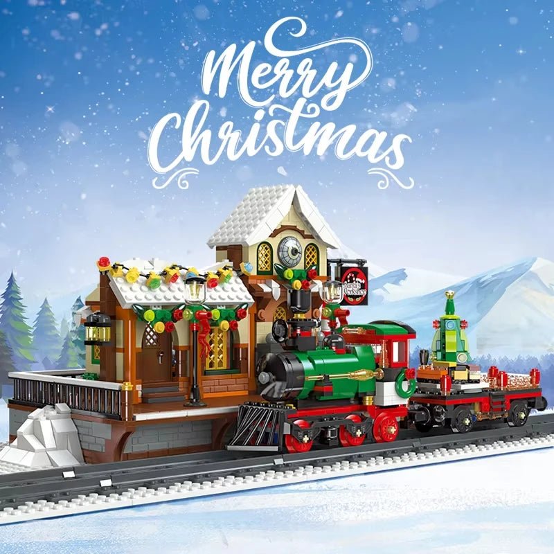 1362PCS Christmas Train Building Blocks Winter Railway Station Set Secondary image