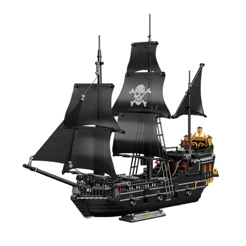 Black Pirate Ship Building Blocks Set - 1424pcs Skeleton Ghost Boat Model