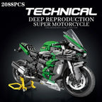 2088 piece technical super motorcycle building blocks model in green and black 1:5 scale display