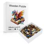 3D dragon wooden jigsaw puzzle box with wooden pieces displayed inside