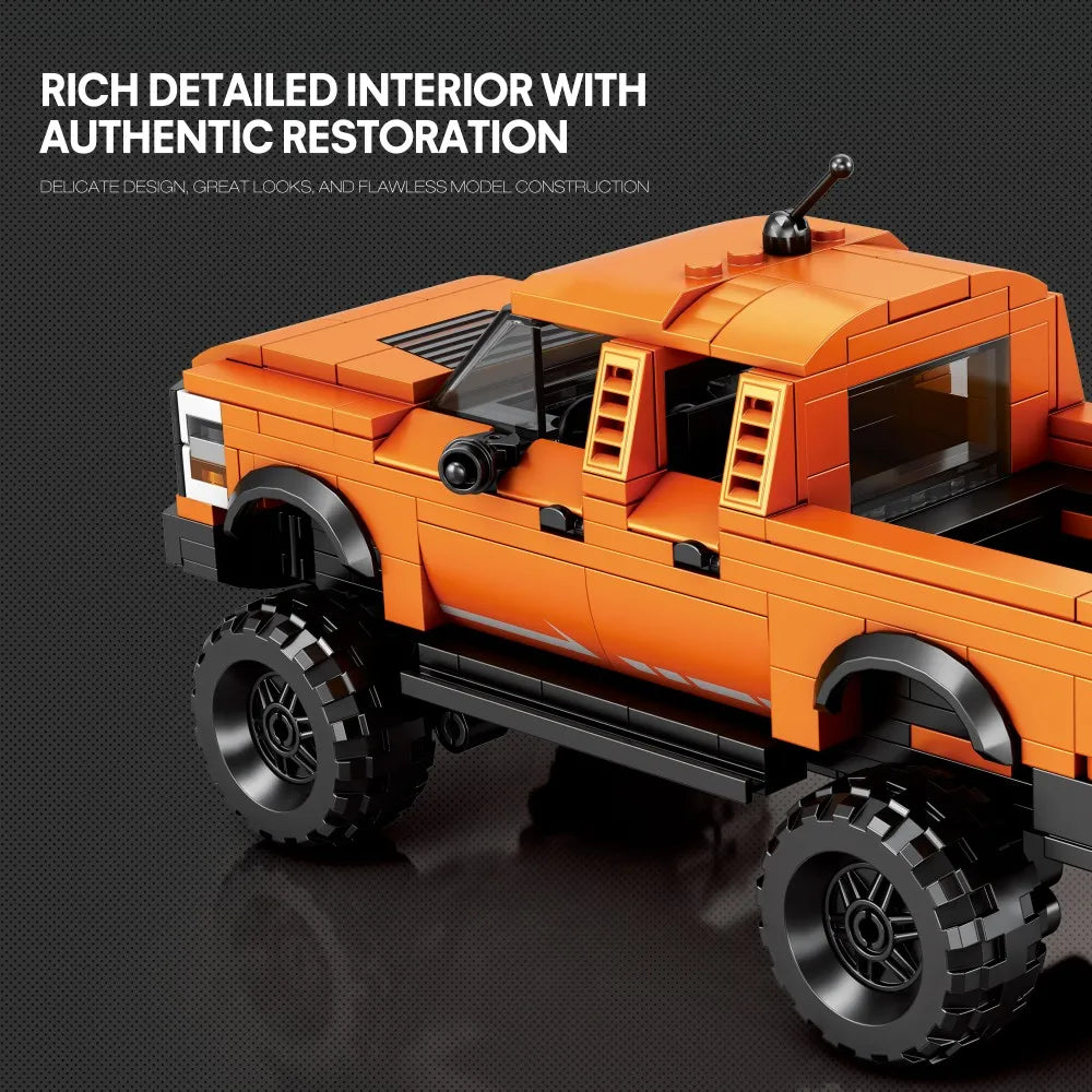 Pickup truck building blocks showing detailed interior and cabin design