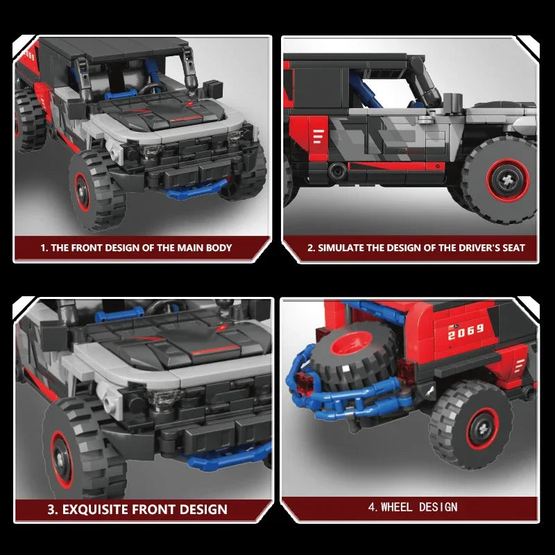 438PCS off-road rally SUV building blocks close-up design details