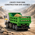 Toylvia 467PCS cargo dump truck building blocks rear view construction site scene model