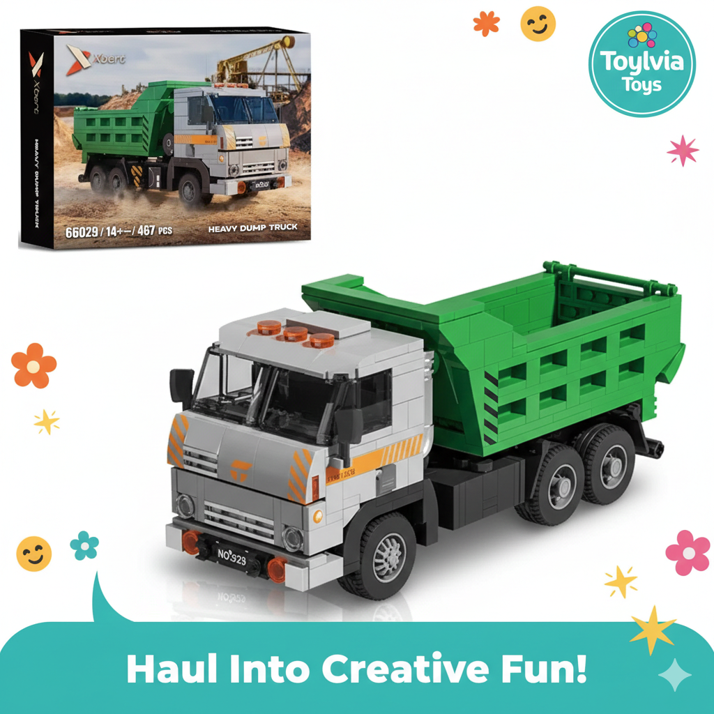 Toy dump truck with green bed and gray cab, featuring the Toyliava Toys brand. Main image