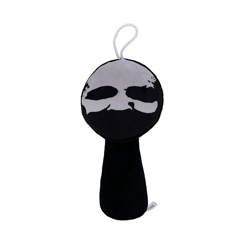 Black and white cartoon character plush toy with face design on a white background by Toylvia