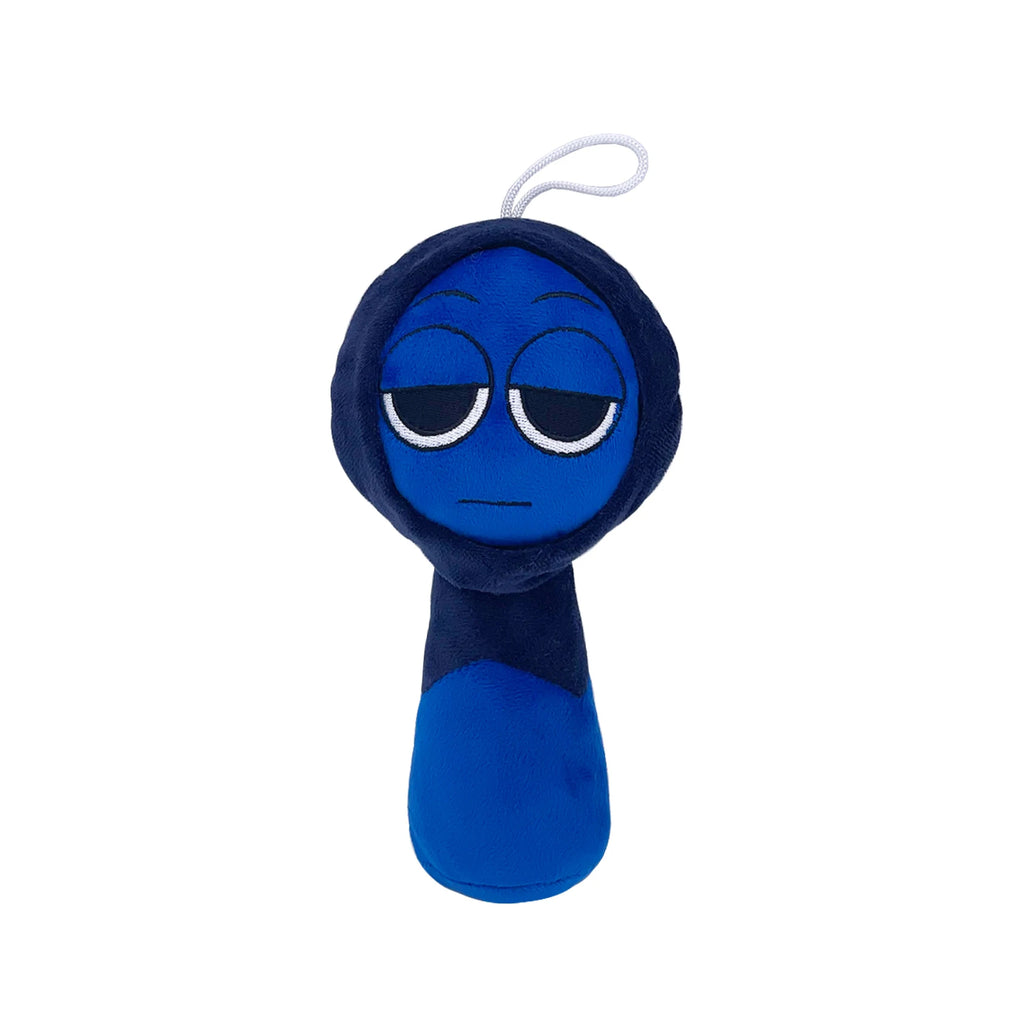Blue cartoon character plush toy with sleepy expression on a white background by Toylvia