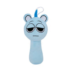 Blue cartoon character plush toy with animal-style ears and sleepy expression on a white background by Toylvia