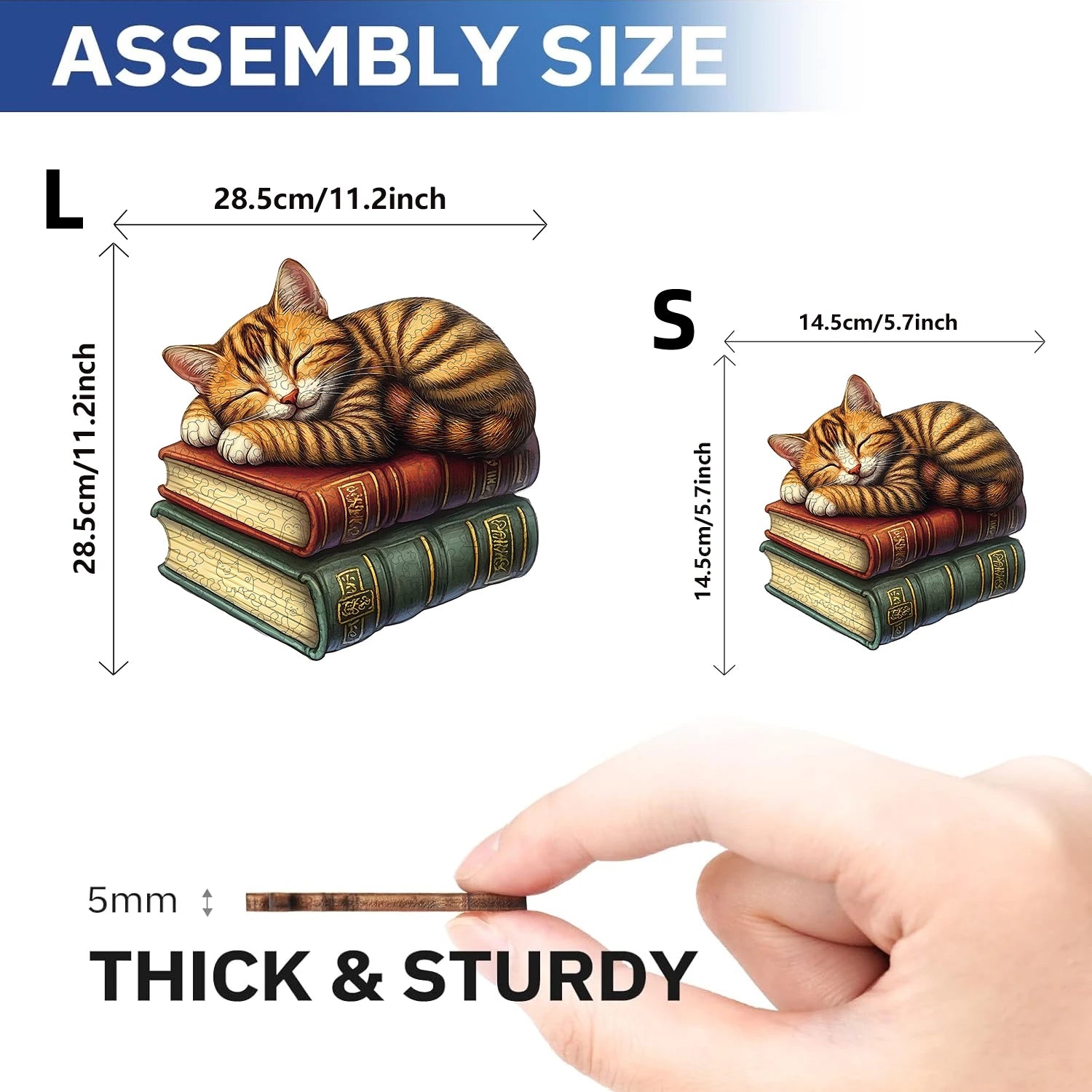 Sleeping Cat on Books Wooden Jigsaw Puzzle for Adults | Irregular Animal Shape Art Puzzle – Toylvia™ Secondary image