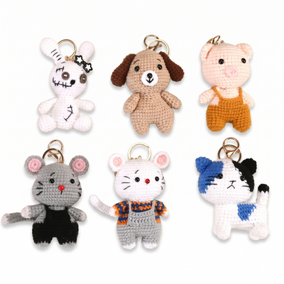 Crochet Animal Bag Charm—Handwoven Knitted Keychain for Car Keys