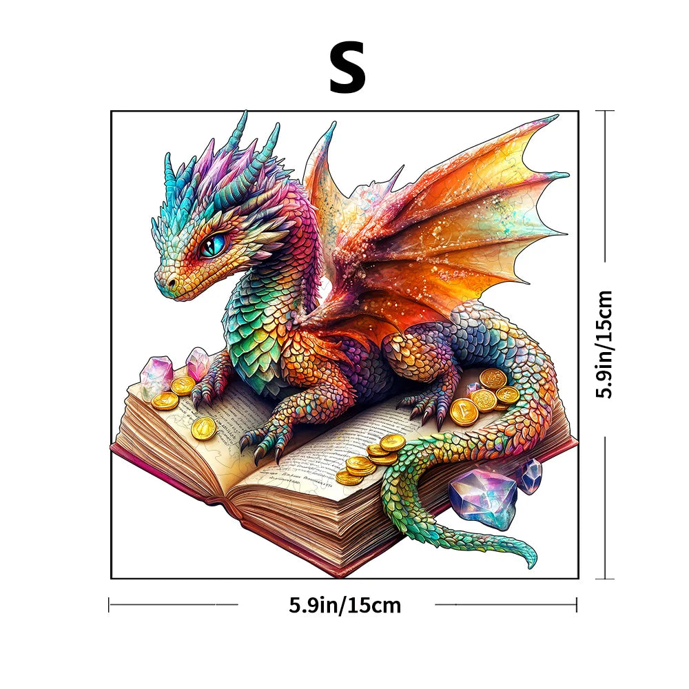 Small size dimensions of 3D dragon wooden jigsaw puzzle measuring approximately 15 cm