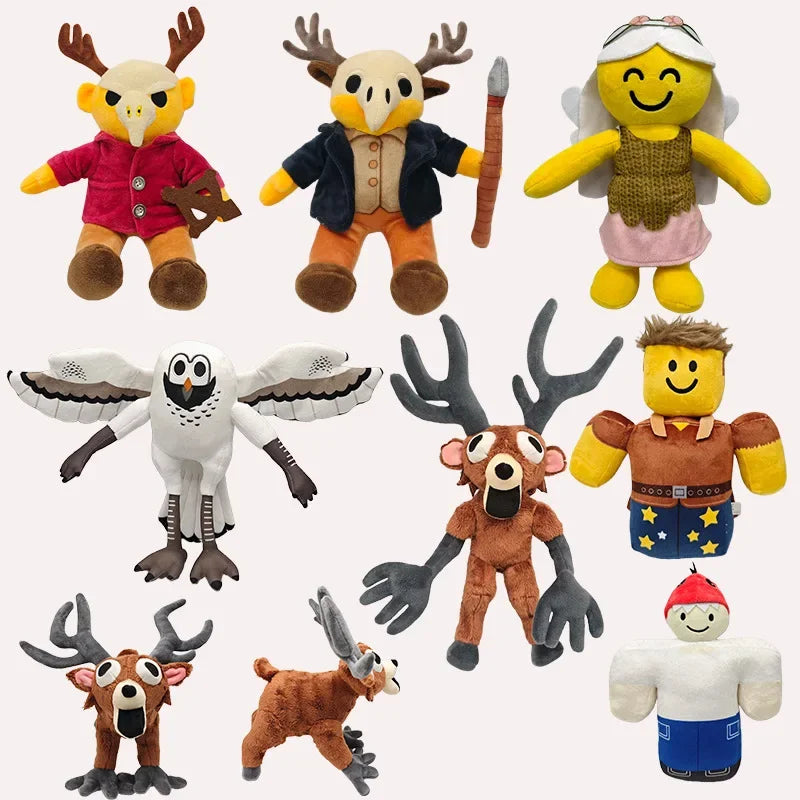 Toylvia Forest Deer Plush Collection – multiple character plush toys including reindeer, owl, elk, lion, angel, snowman, and hunter