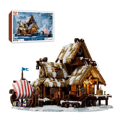 Icehorn Longhouse Building Blocks Kit - 1694pcs Medieval Viking Cabin