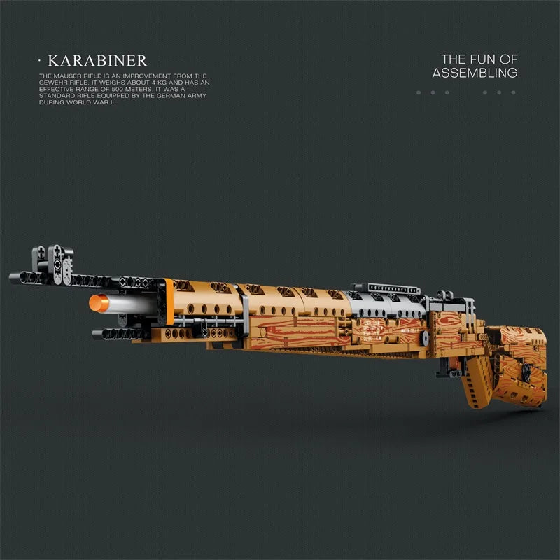 Toylvia Kar98K Karabiner building block rifle showing side view and assembly design details
