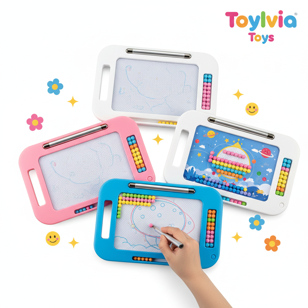 Colorful drawing boards with magnetic letters and numbers, featuring the Toyliya Toys brand. Main image