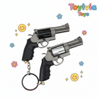 Toy revolvers with keychain on a white background with decorative elements and 'Toyliava Toys' branding.