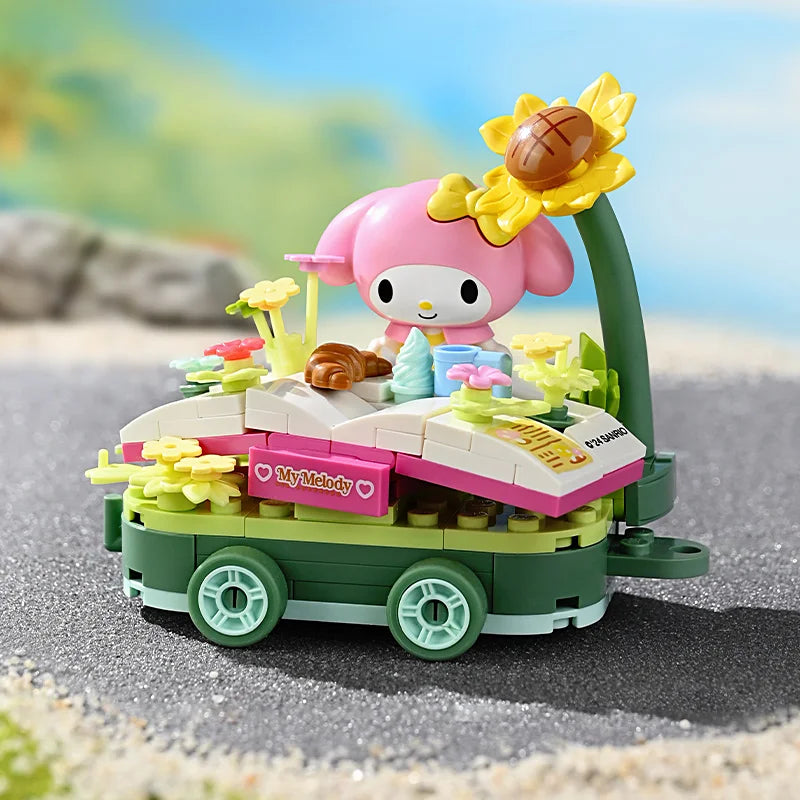 My Melody float parade building block cart with flowers and garden-style details
