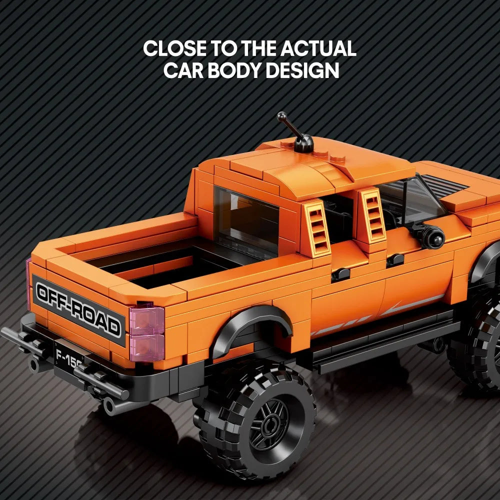 Off-road pickup truck building block model rear bed and body details