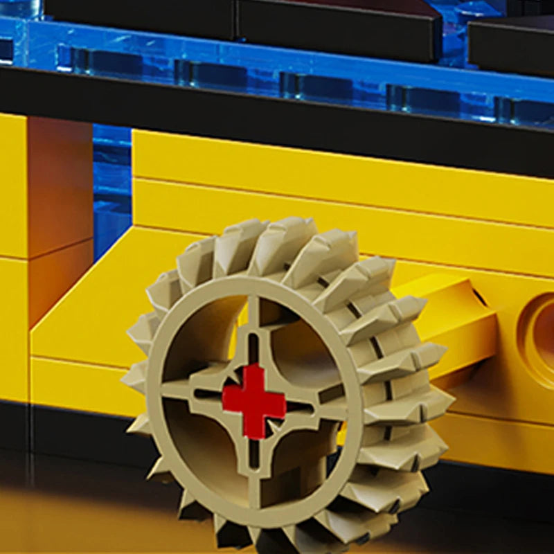 Close-up of gear mechanism on Pac-Man building block display base – Toylvia model set detail