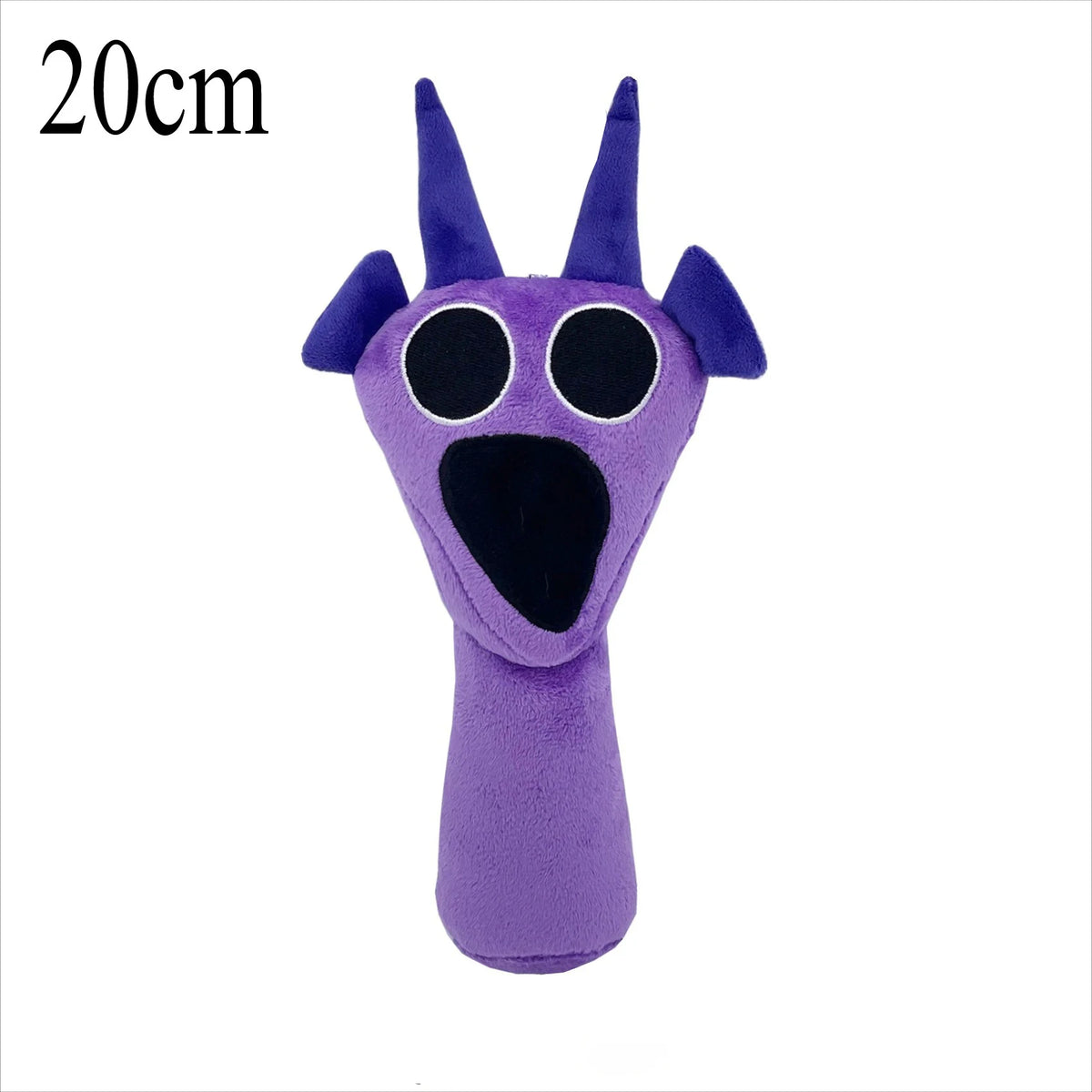 Purple cartoon character plush toy with big eyes and open mouth, 20cm size, on a white background by Toylvia