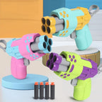 Toylvia multicolor radish-style soft bullet toy guns with foam darts displayed on colorful stands