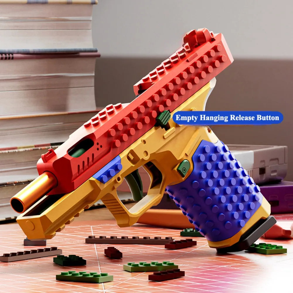 Toylvia SIG17 building block toy gun showing the empty hanging release button