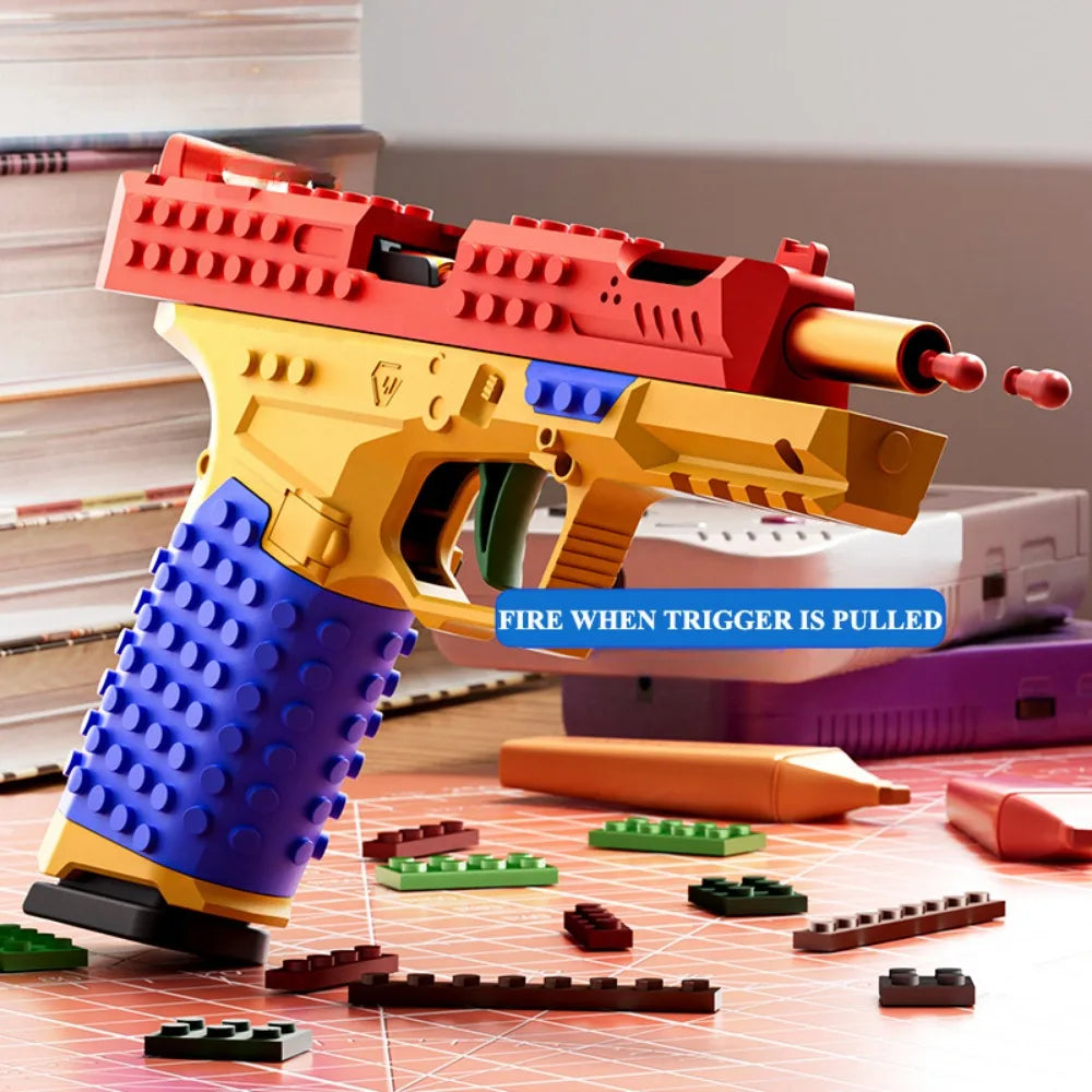 Toylvia SIG17 building block toy gun showing shell ejecting and trigger action