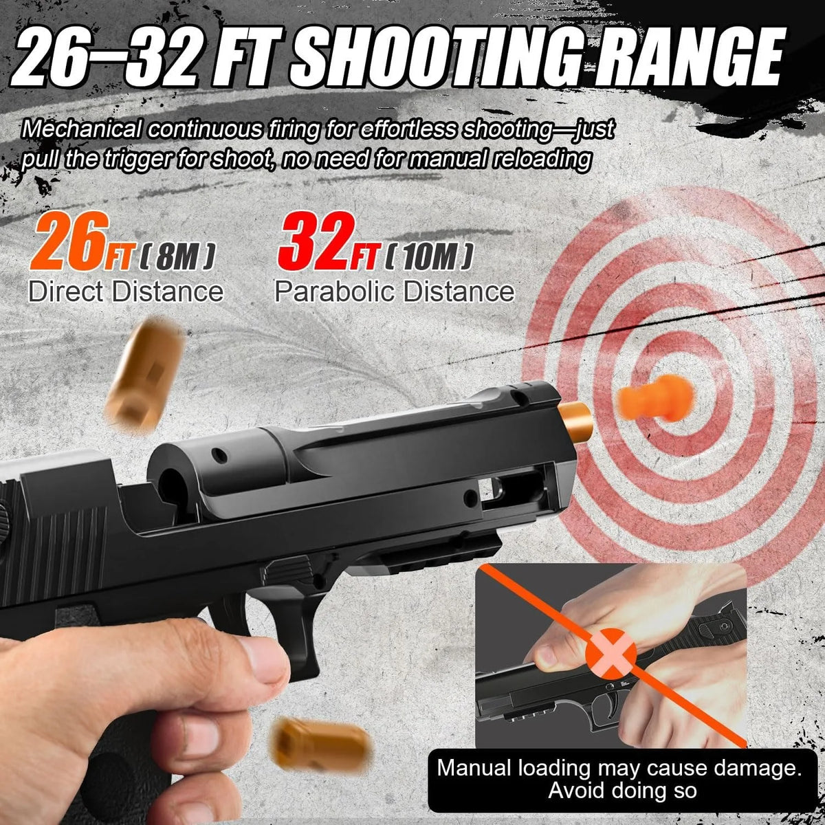 Soft bullet toy pistol demonstrating foam dart shooting range for outdoor play – Toylvia