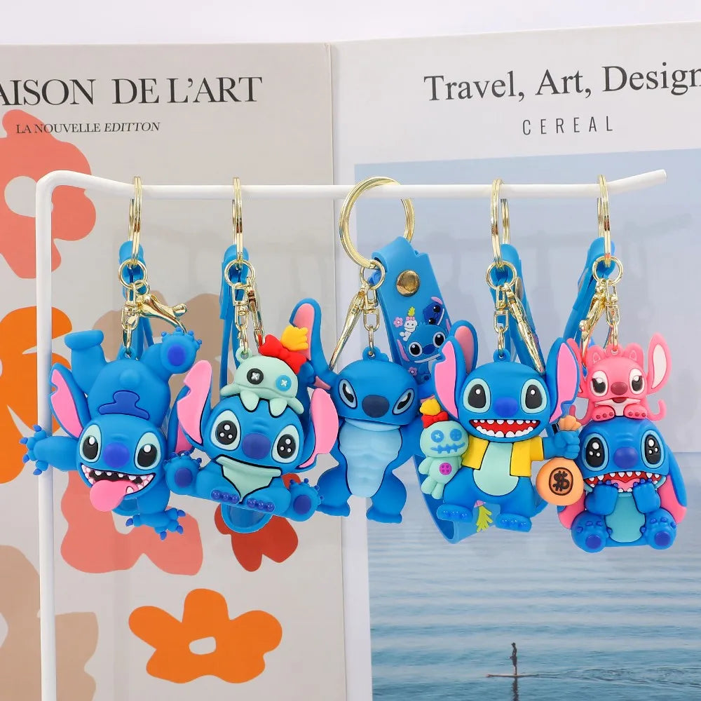 Stitch Christmas keychain attached to a bag zipper as festive bag decoration