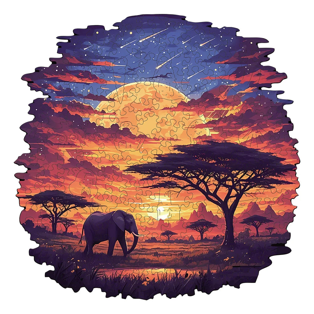 Golden Horizon: High-Difficulty Sunset Scenery Grassland Wooden Puzzle