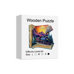 Angled view of the Toylvia Train in the Book 3D wooden puzzle box showing the artwork, difficulty level, and size options
