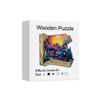 Toylvia Train in the Book 3D wooden puzzle box showing the artwork, difficulty level, and size options