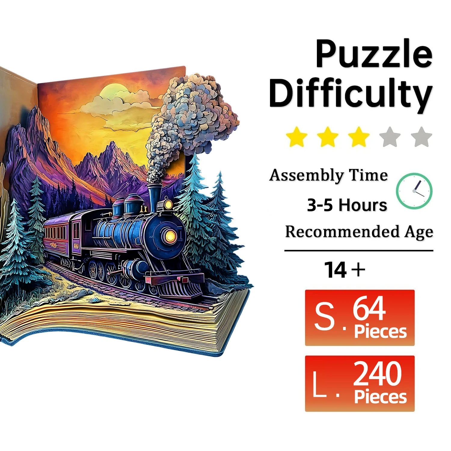 Toylvia™ Wooden Puzzle – Train in the Book 3D Art Jigsaw (Unique Shape, Premium Wood) Secondary image