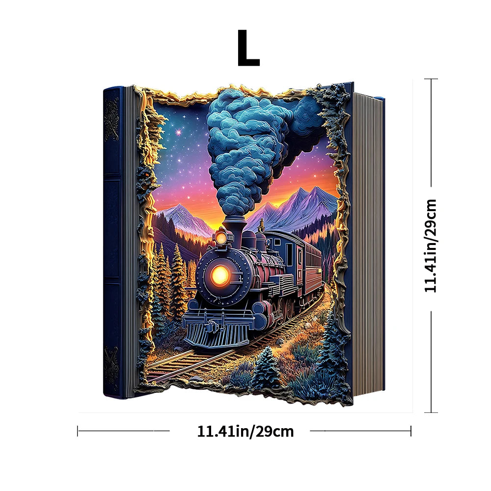 Toylvia train wooden puzzle large A3 size showing dimensions and finished artwork