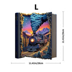 Toylvia train wooden puzzle large A3 size showing dimensions and finished artwork